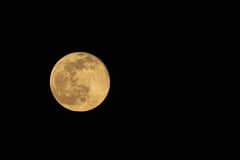 Volle maan laag aan de hemel waardoor hij een gele kleur krijgt